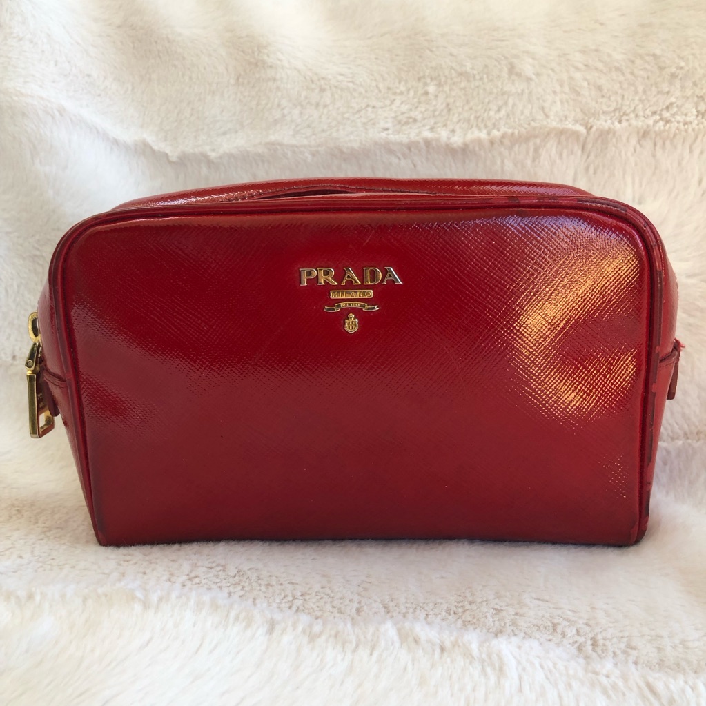 Prada Red Leather Pouch Clutch